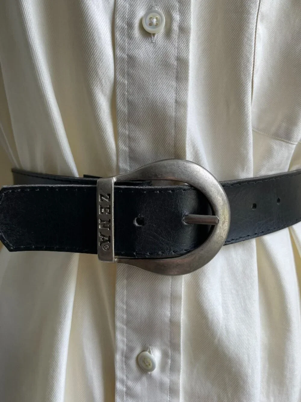 Vintage‎ 80s 90s ZENA Black Genuine Leather Belt Silver Boho Western Chunky